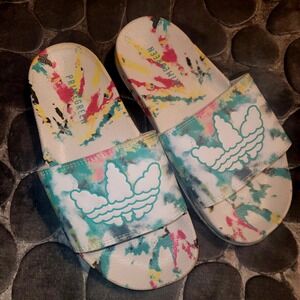 Adidas Adilette Lite Tie Dye Multi Color Trefoil Slides Youth 5 unisex